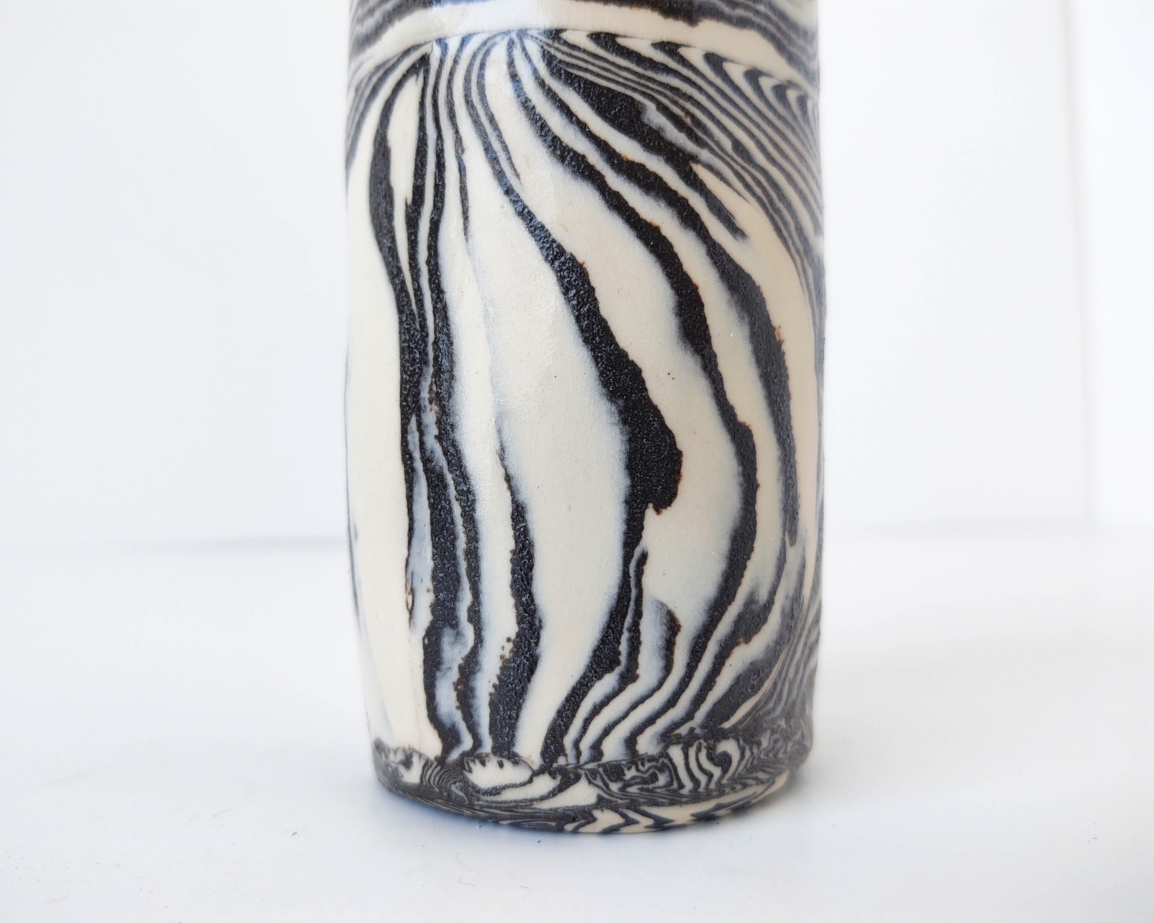Contemporary Handmade Small Psychedelic Nerikomi Black and White Vase by Fizzy Ceramics