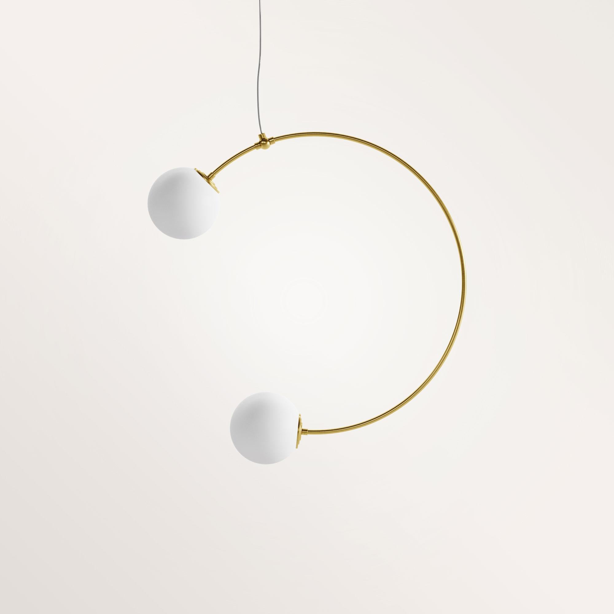 Handmade small Selene chandelier by Gobo Lights
Dimensions: Ø 55 X l.12 x H 55
Materials: Brass, Opaline

Selene, the brightest object in the darkness of the night.

Self-taught and from the world of chemistry, this Belgian craftsman /