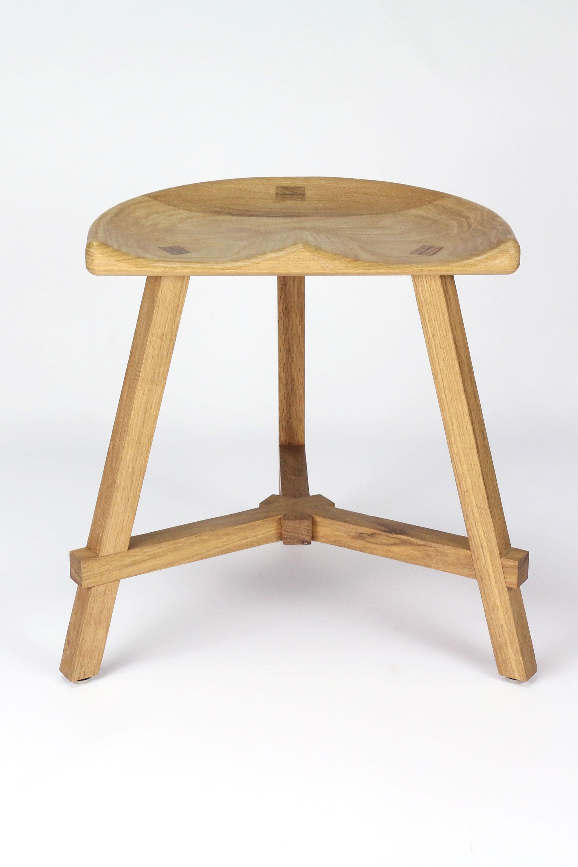 British Handmade Small Three-Legged Wooden Stool, Oak For Sale