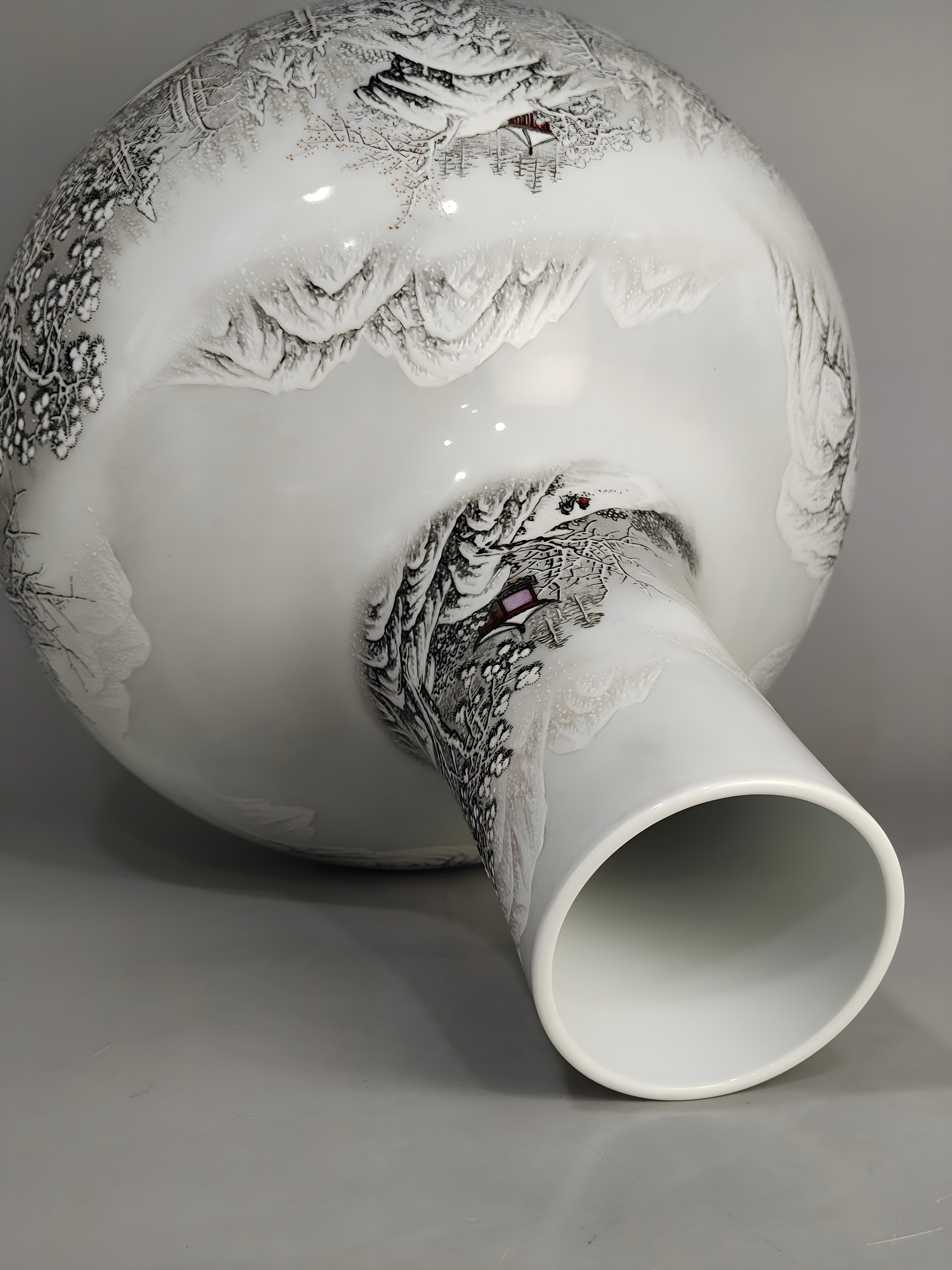 Handmade Snowing Landscape Porcelain Vase, China Jingdezhen For Sale 5