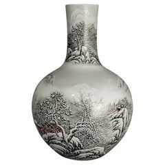 Vase en porcelaine de paysage de neige fait à la main, Chine Jingdezhen