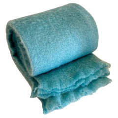 Handmade Soft Mohair Blanket Throw in Aquamarine Blue, in Stock