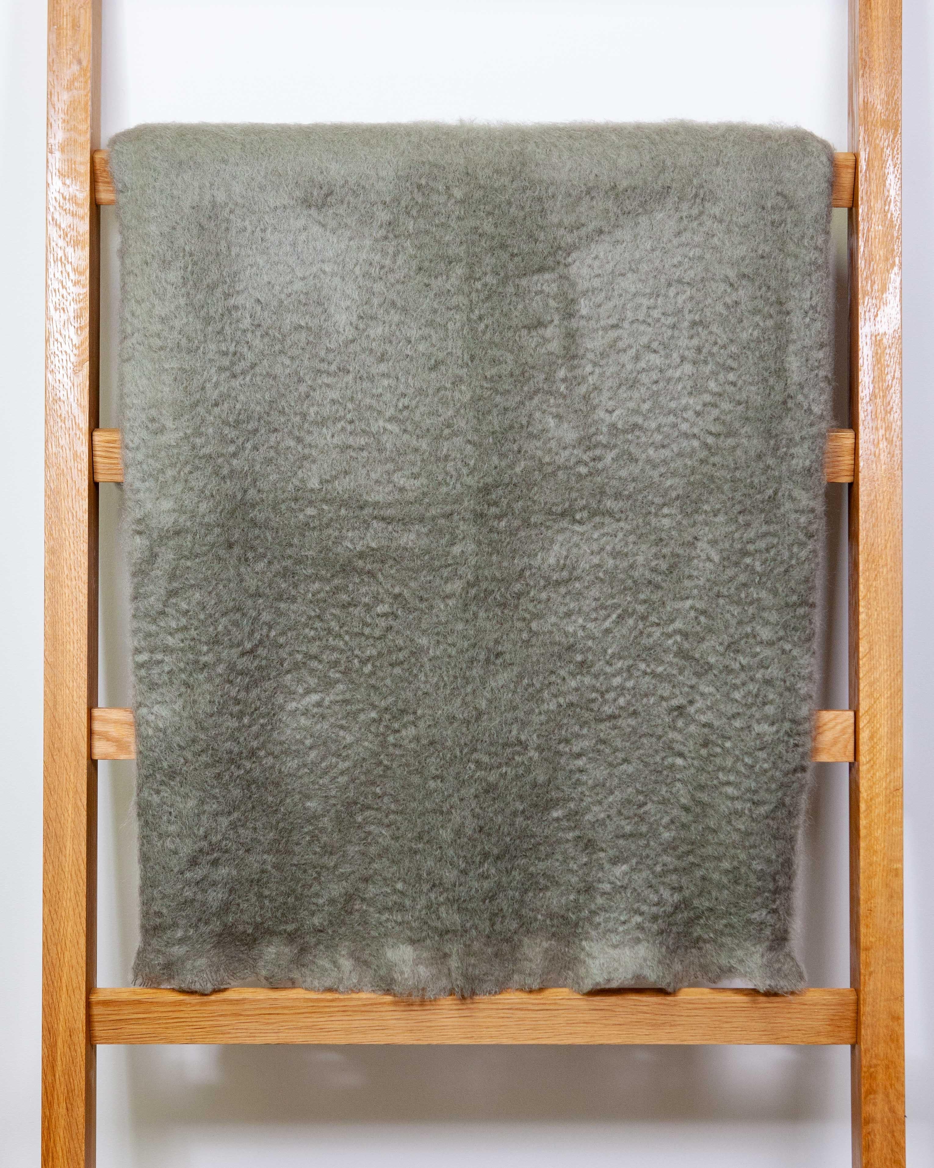 Spanish Handmade Soft Mohair Blanket Throw in Moss Green, in Stock For Sale