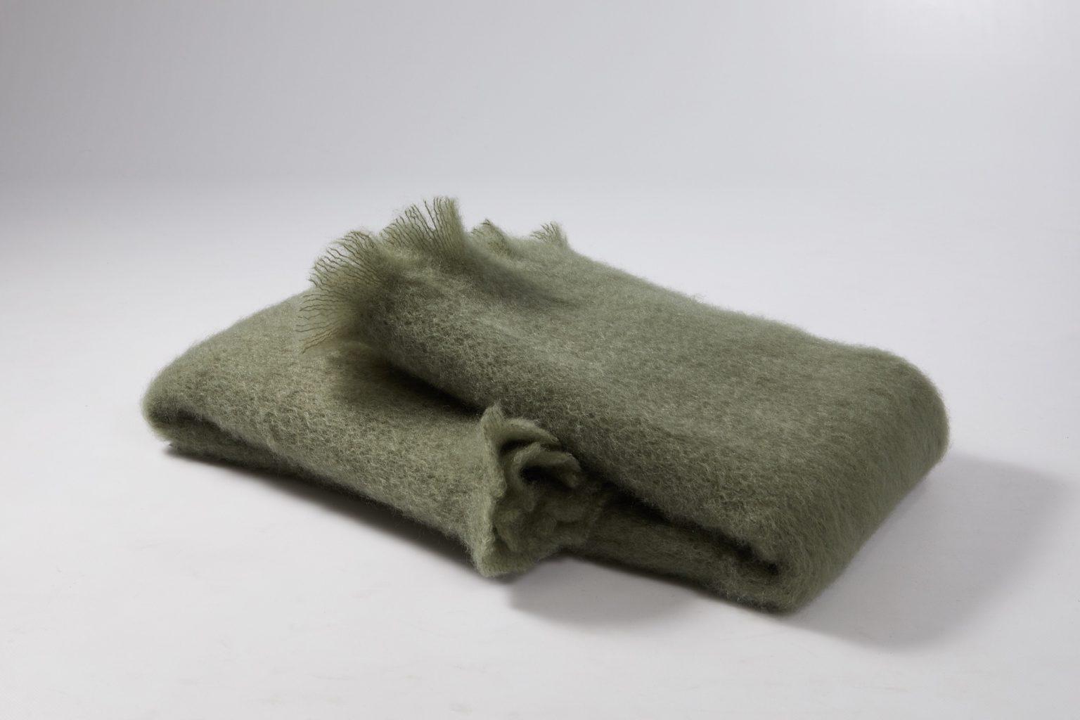 Hand-Woven Handmade Soft Mohair Blanket Throw in Moss Green, in Stock For Sale