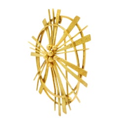 Handmade Solid 18k Yellow Gold Bead Textured Abstract Starburst Pin Brooch