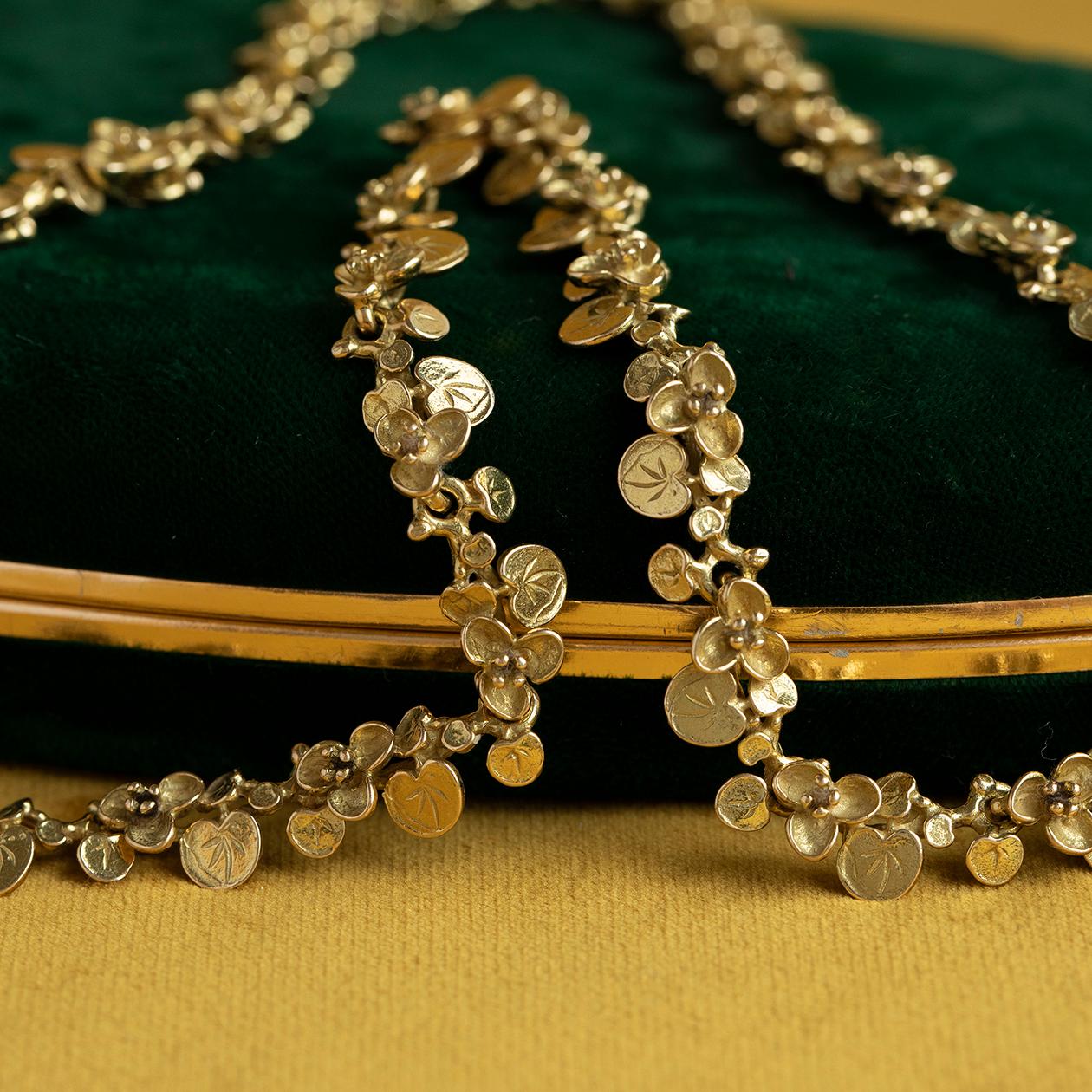 da uomo o donna Collana a catena con ninfea solida da 49,7 grammi 14K fatta a mano in vendita
