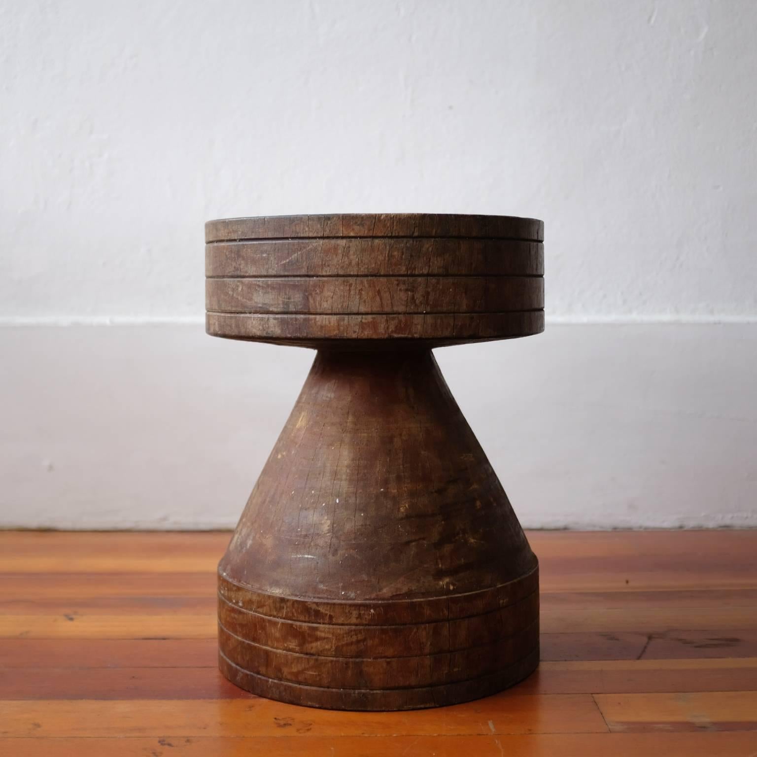 Unknown Handmade Solid Carved Wood Table or Stool, 1960s