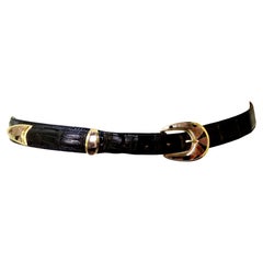 Used Handmade Belt 14k Solid Gold Buckle with Mother of Pearl/ Onyx Inlay