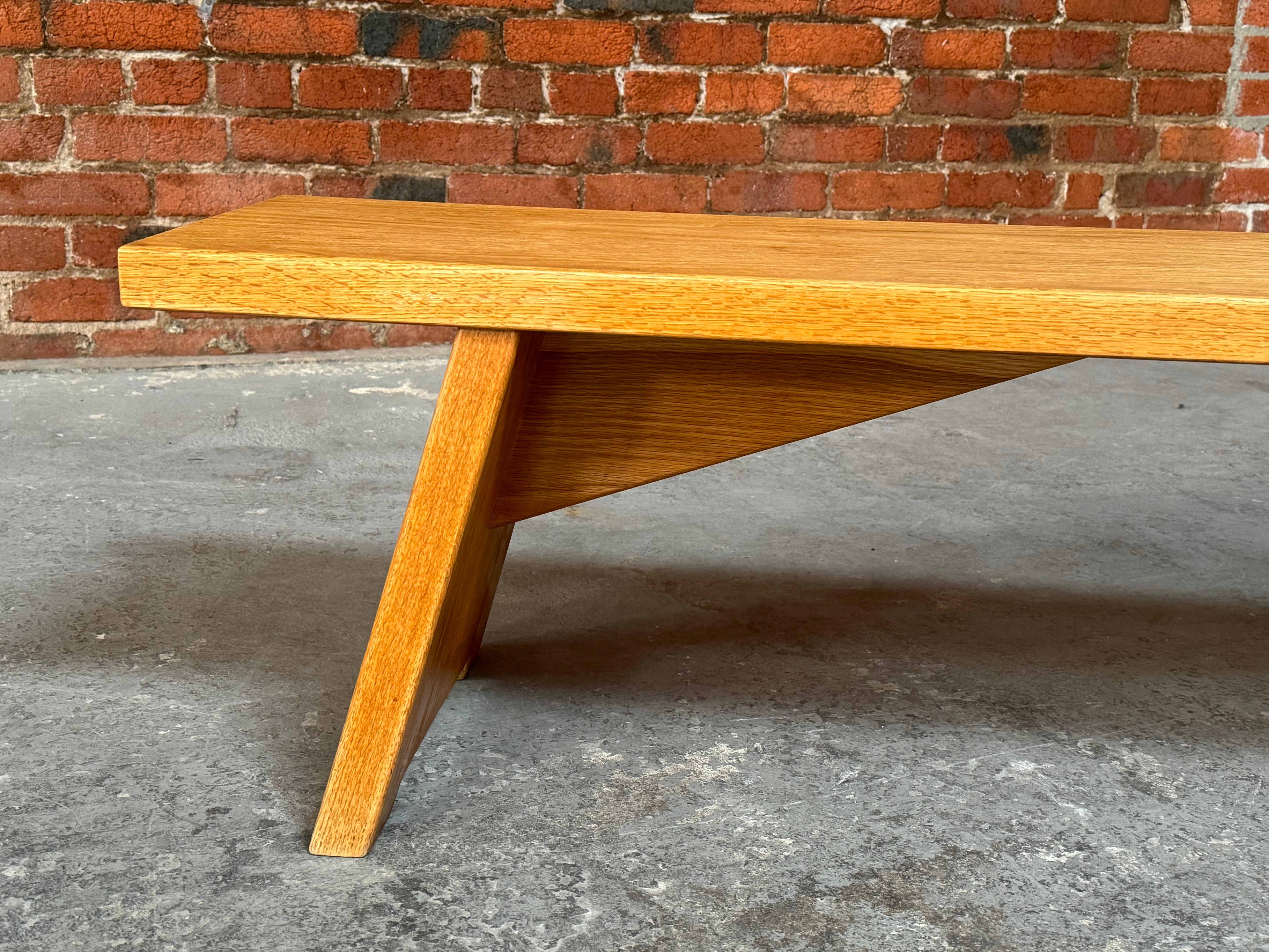 American Handmade Solid Oak Modernist Bench  For Sale