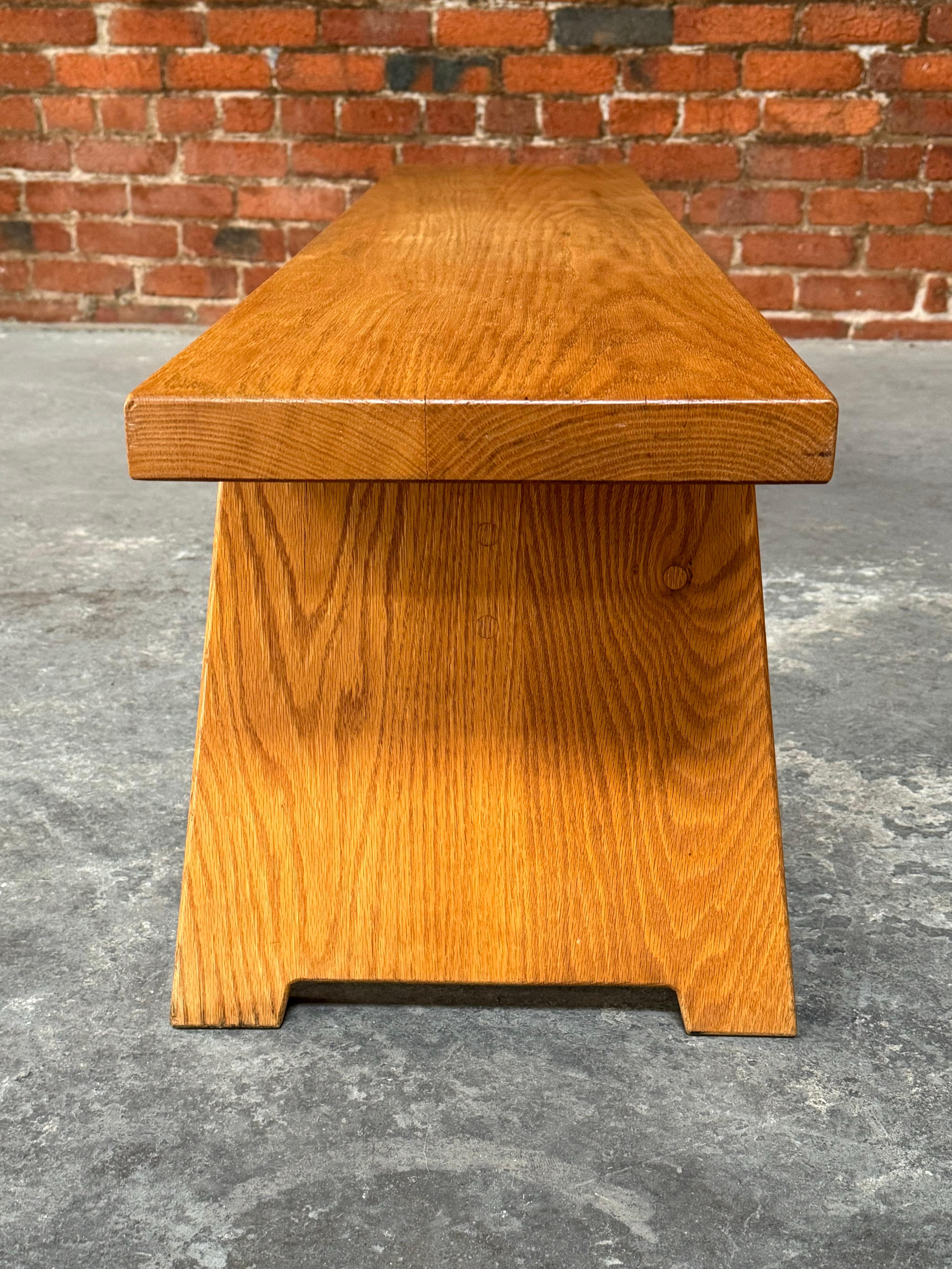 Handmade Solid Oak Modernist Bench  In Good Condition For Sale In Oakland, CA