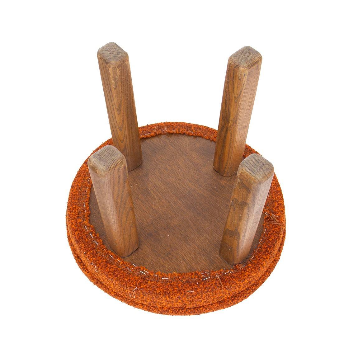 Handmade Solid Oak Stool with Burnt Orange Upholstery In Fair Condition In Grand Rapids, MI