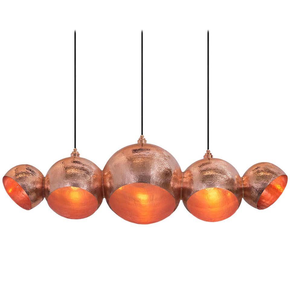 Mid Century Solid Copper Chandelier For Sale at 1stDibs