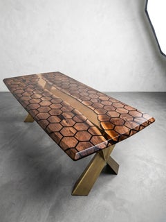 Handmade Solid Walnut Dining Table with Epoxy Resin and X Legs