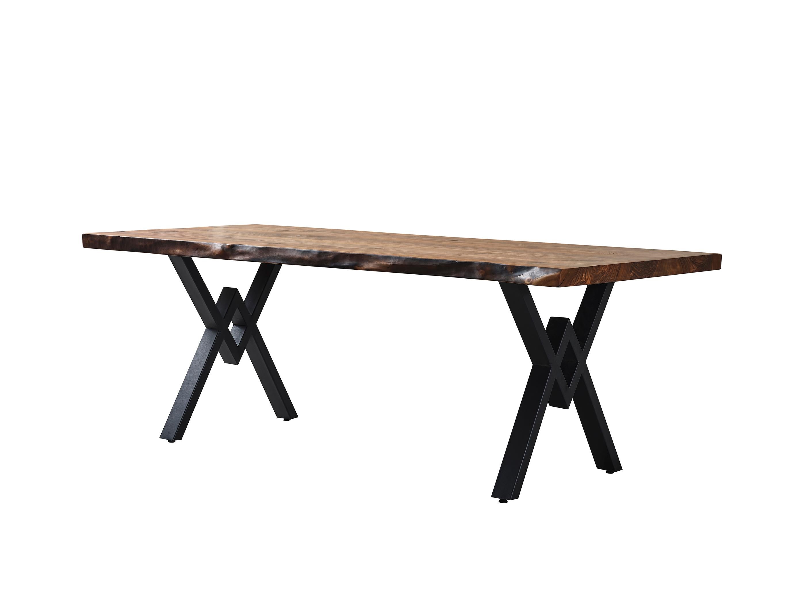 Esstisch mit naturfarbener Kante – Holz, maßgefertigter, handgefertigter Tisch – Schwarzes Nussbaumholz, Naturholz im Angebot 3