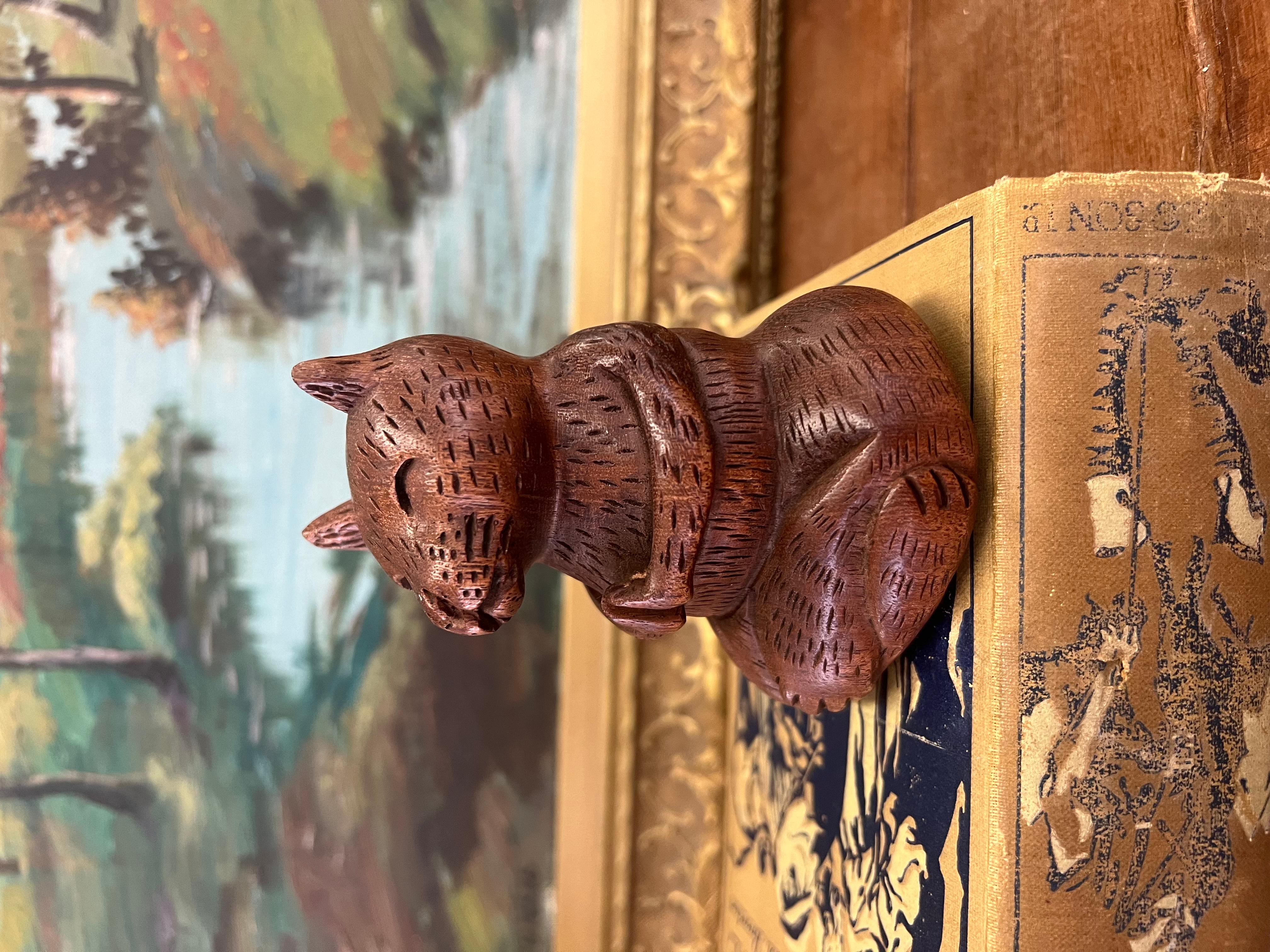 20th Century Handmade Solid wood Yoga Cat Sculpture. For Sale