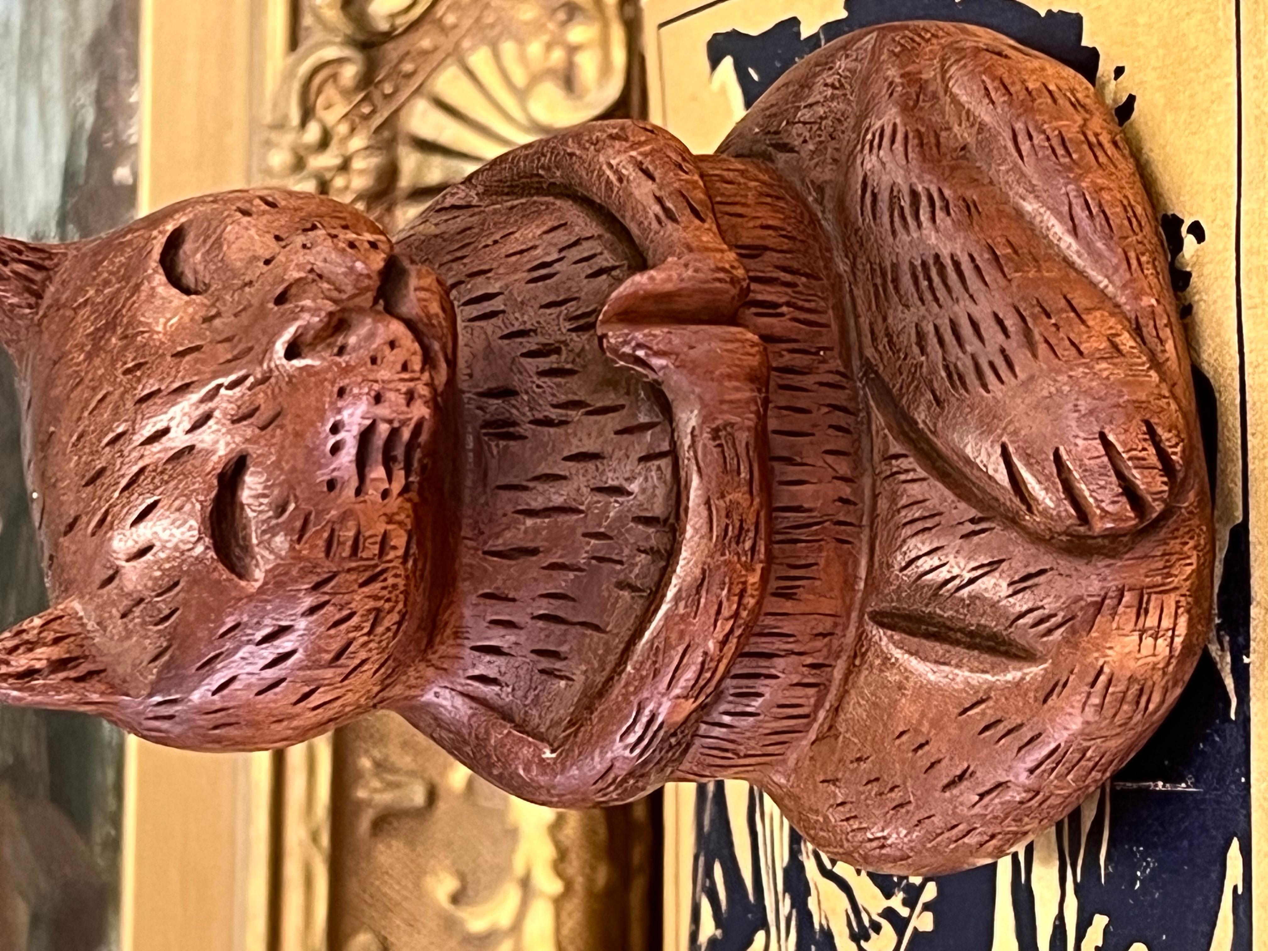 Handmade Solid wood Yoga Cat Sculpture. For Sale 1