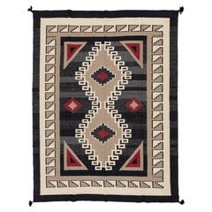 Handmade Southwestern Modern Navajo Wool Area Rug in Charcoal, Slate, and Red