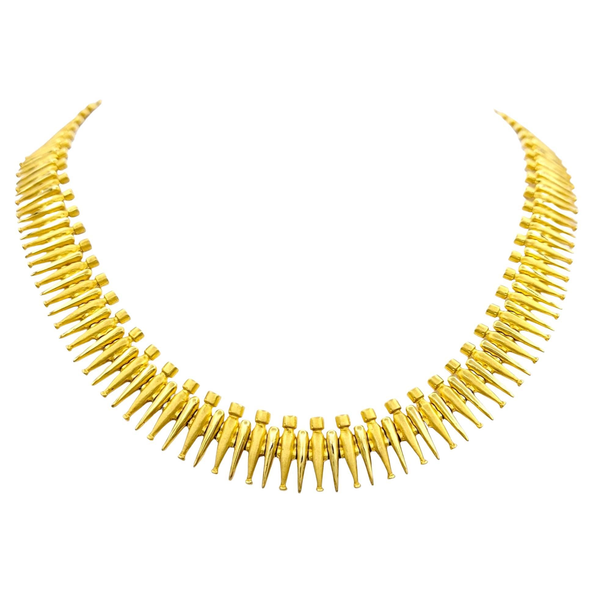 Handmade Spiked Heavy Collar Statement Necklace Set in 18 Karat Yellow Gold For Sale