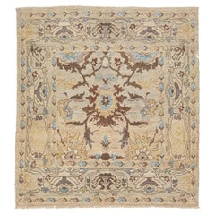 Handmade Square Beige Sultanabad Wool Rug With Modern Allover Design