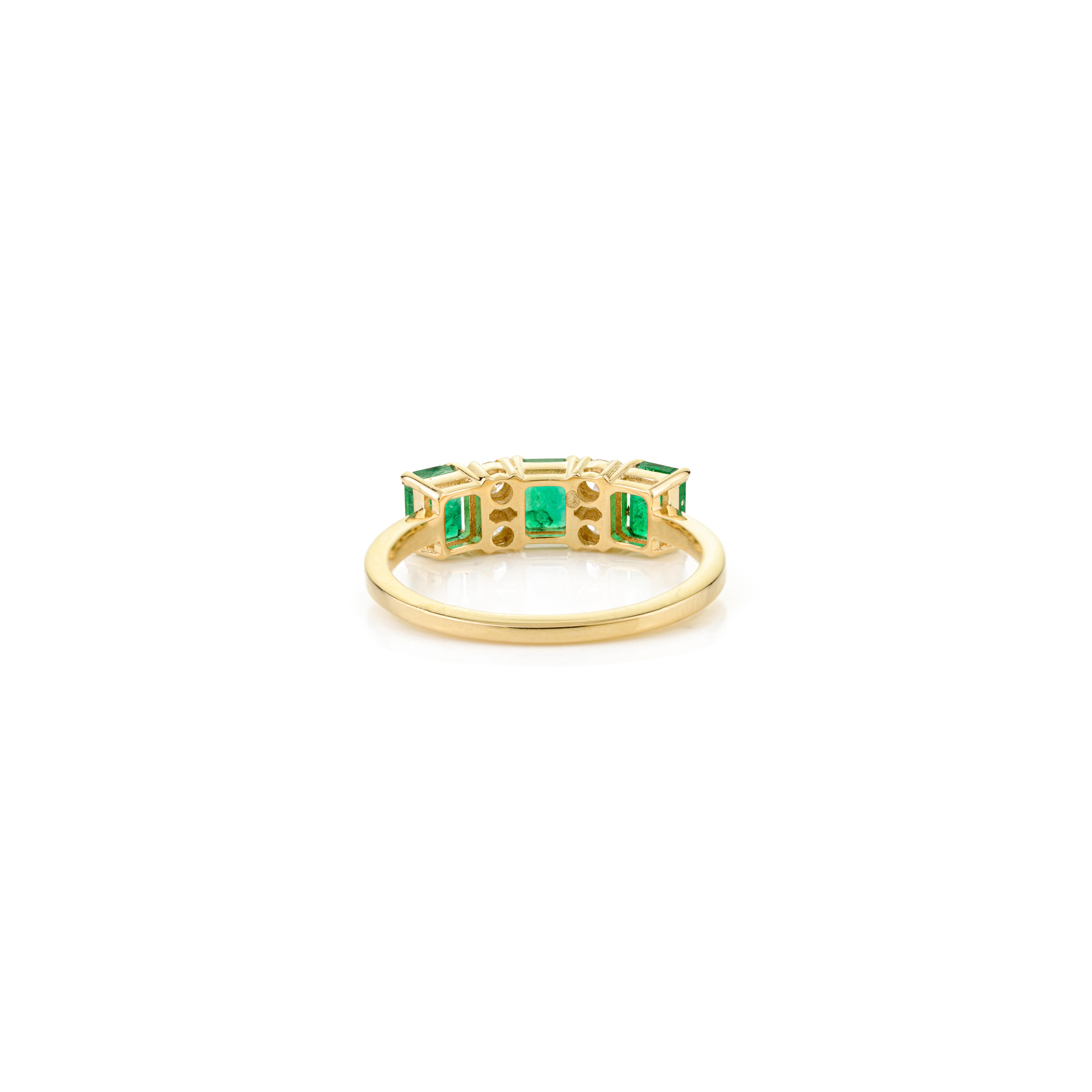 For Sale:  Handmade Square Cut Emerald and Diamond Half Eternity Band Ring 14k Yellow Gold 5