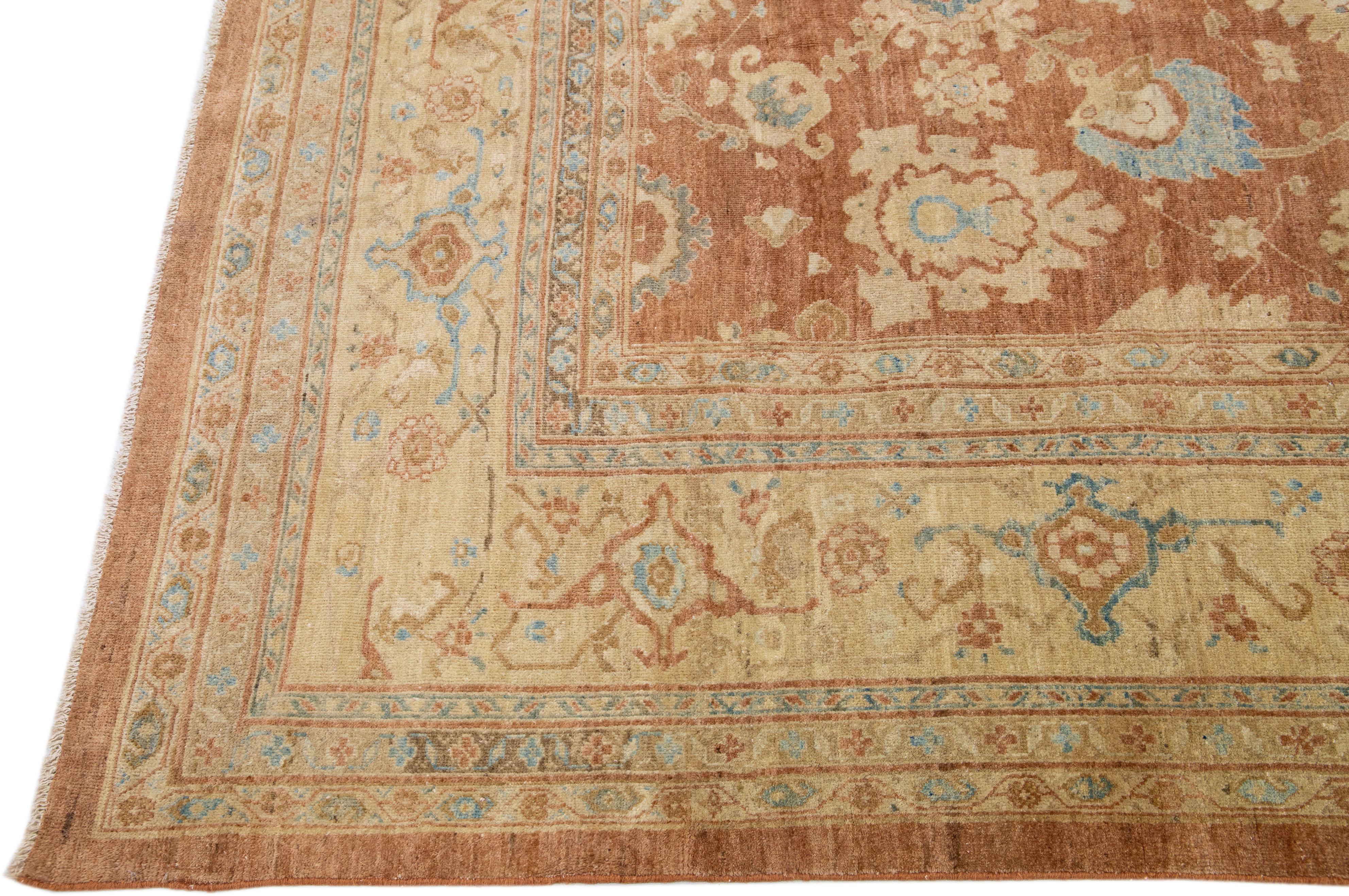 Handmade Square Modern Sultanabad Wool Rug In Brown With Floral Motif In New Condition For Sale In Norwalk, CT