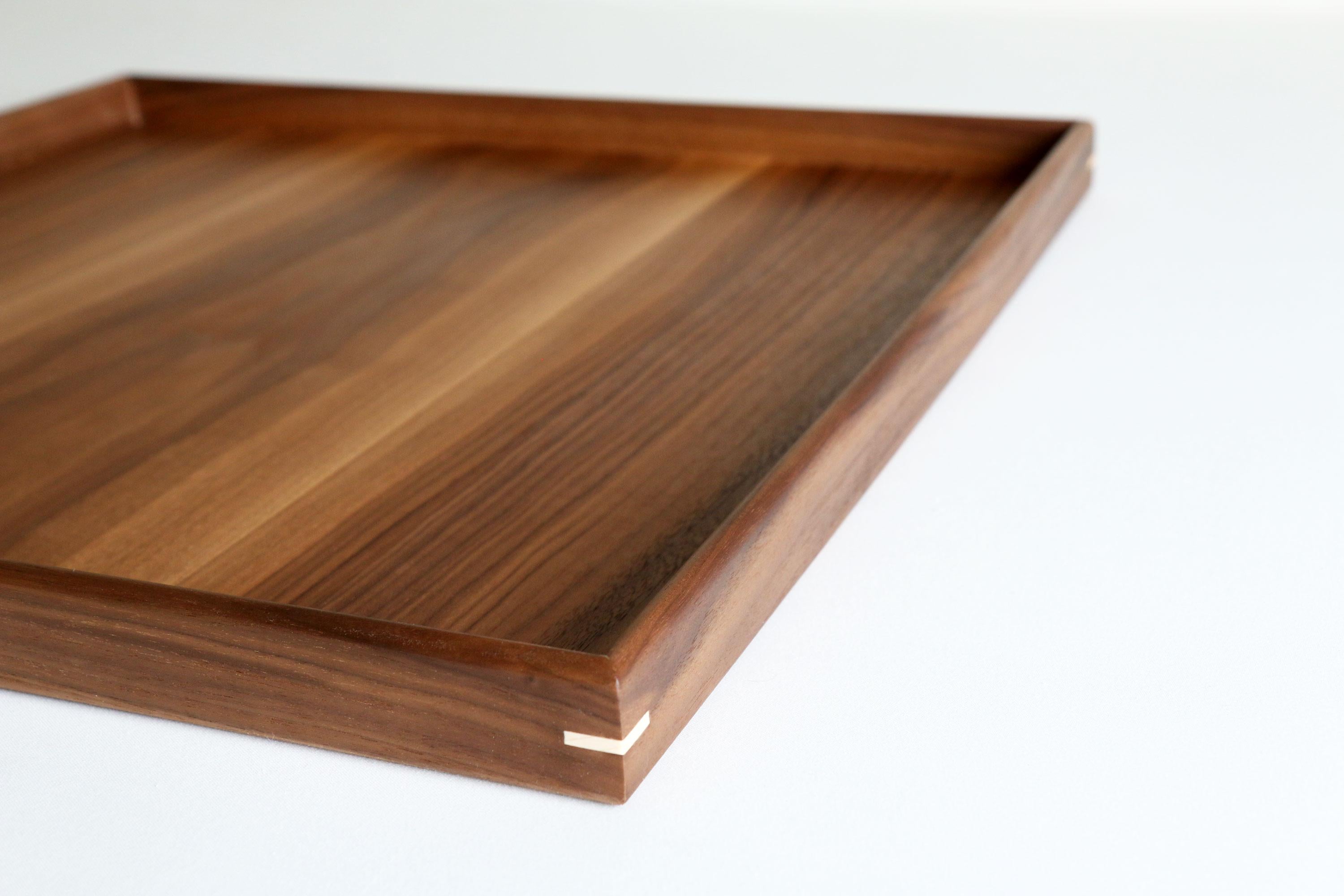 Modern Handmade Square Walnut Wooden Serving Tray For Sale