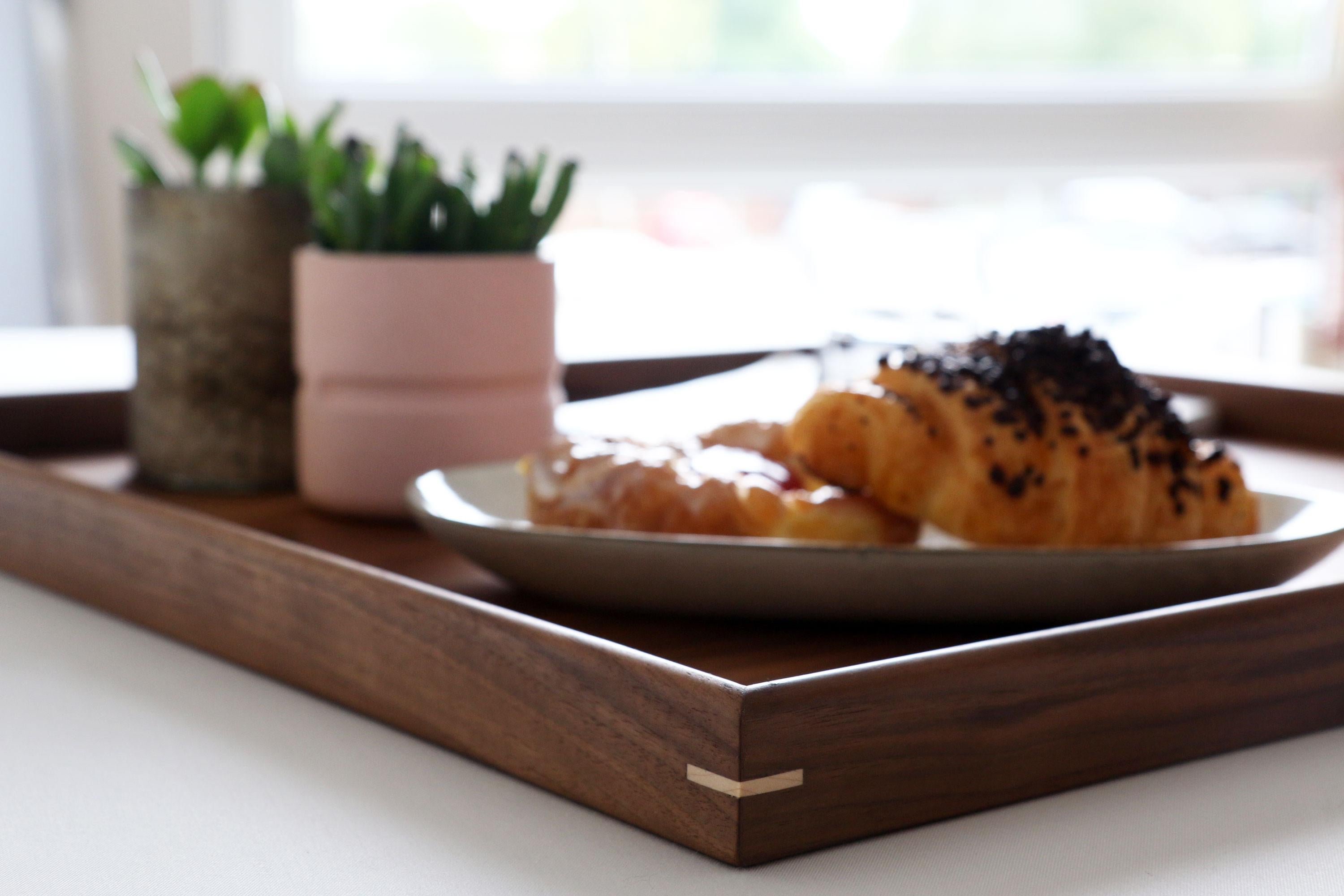 British Handmade Square Walnut Wooden Serving Tray For Sale
