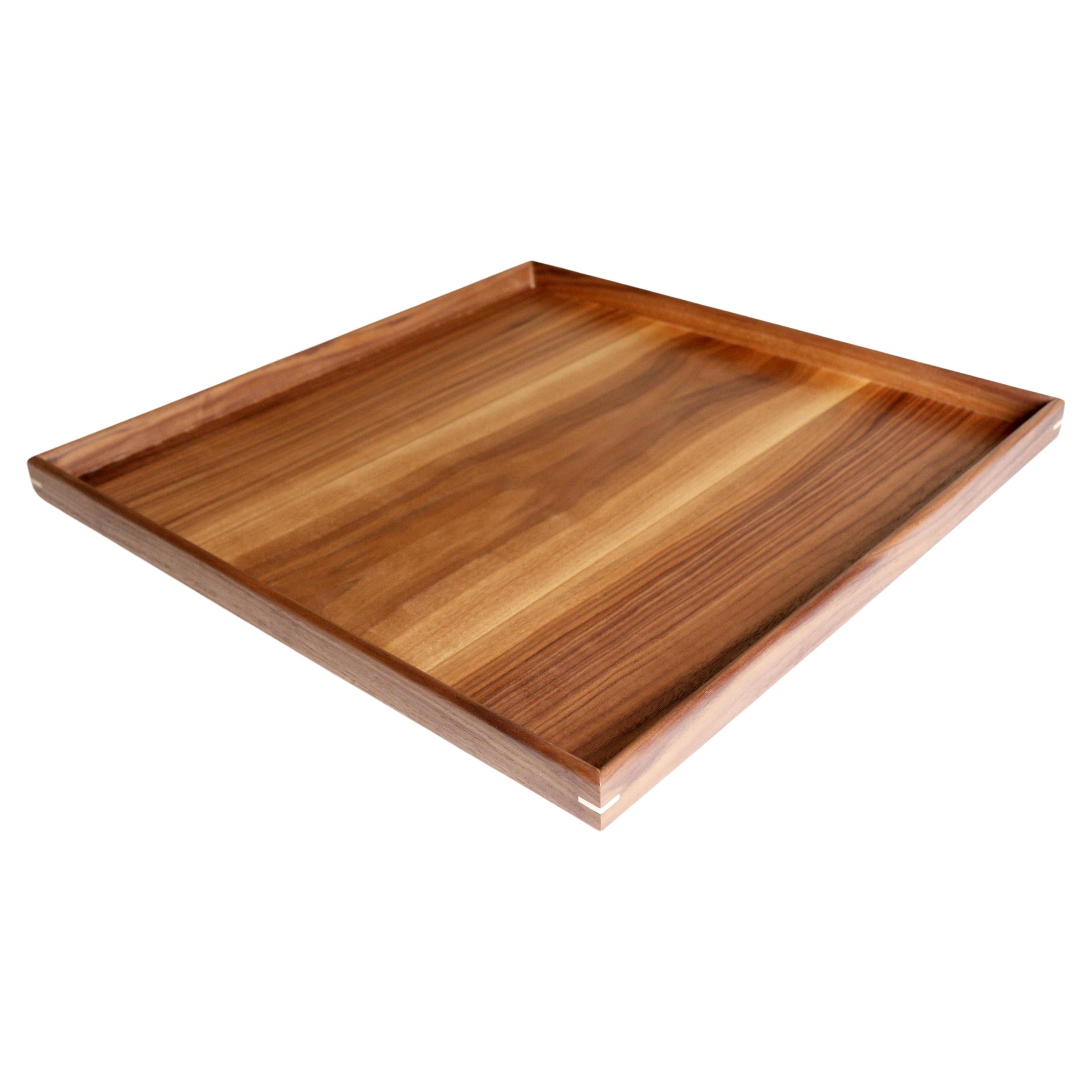 Plateau de service carré en bois de noyer fait à la main, 45 cm x 45 cm