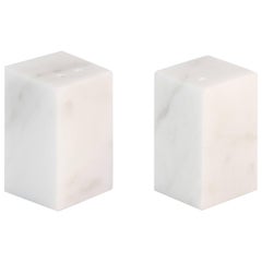 Set di sale e pepe quadrato fatto a mano in marmo bianco di Carrara satinato