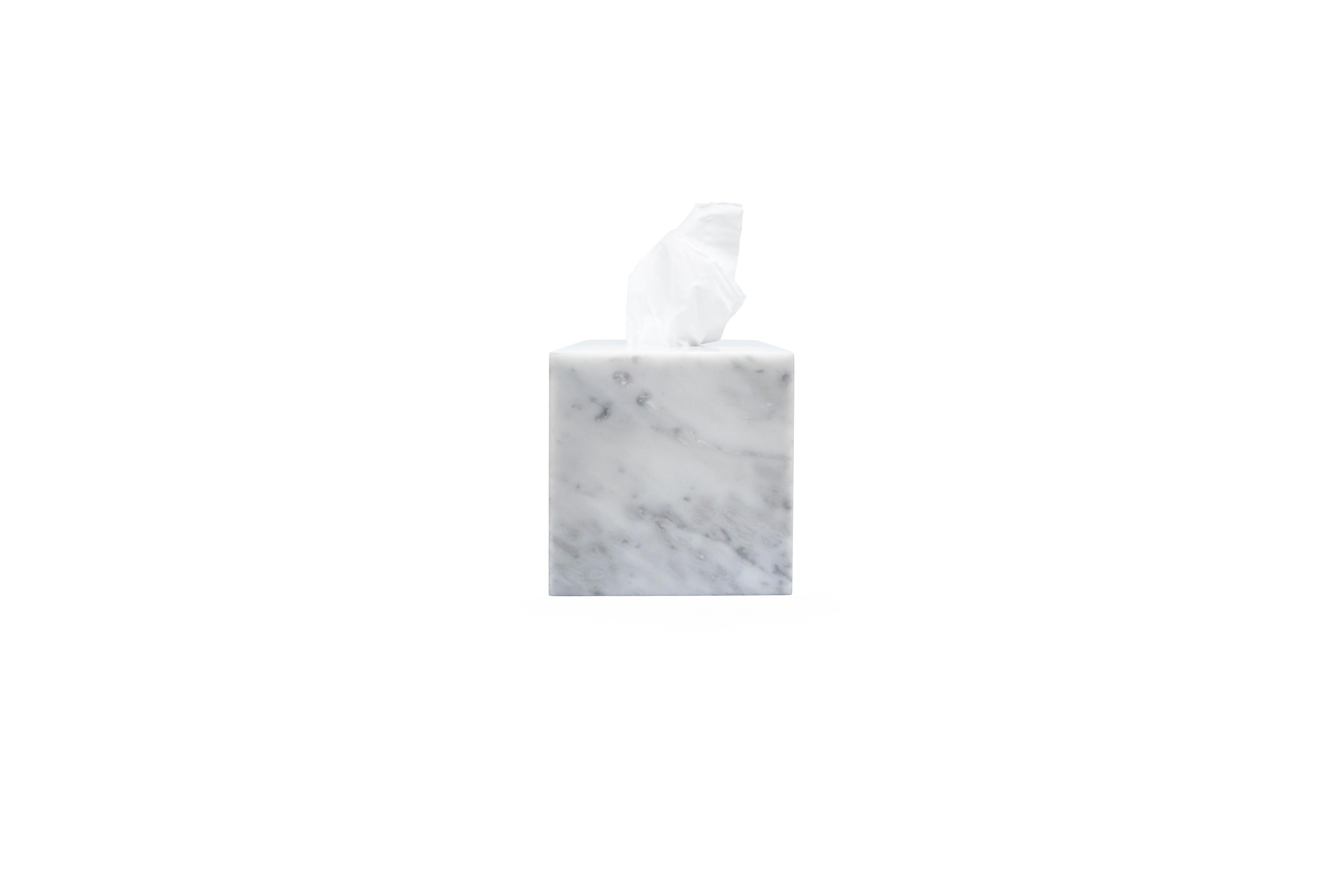 Hand-Crafted Handmade Squared Tissues Cover Box in White Carrara Marble For Sale