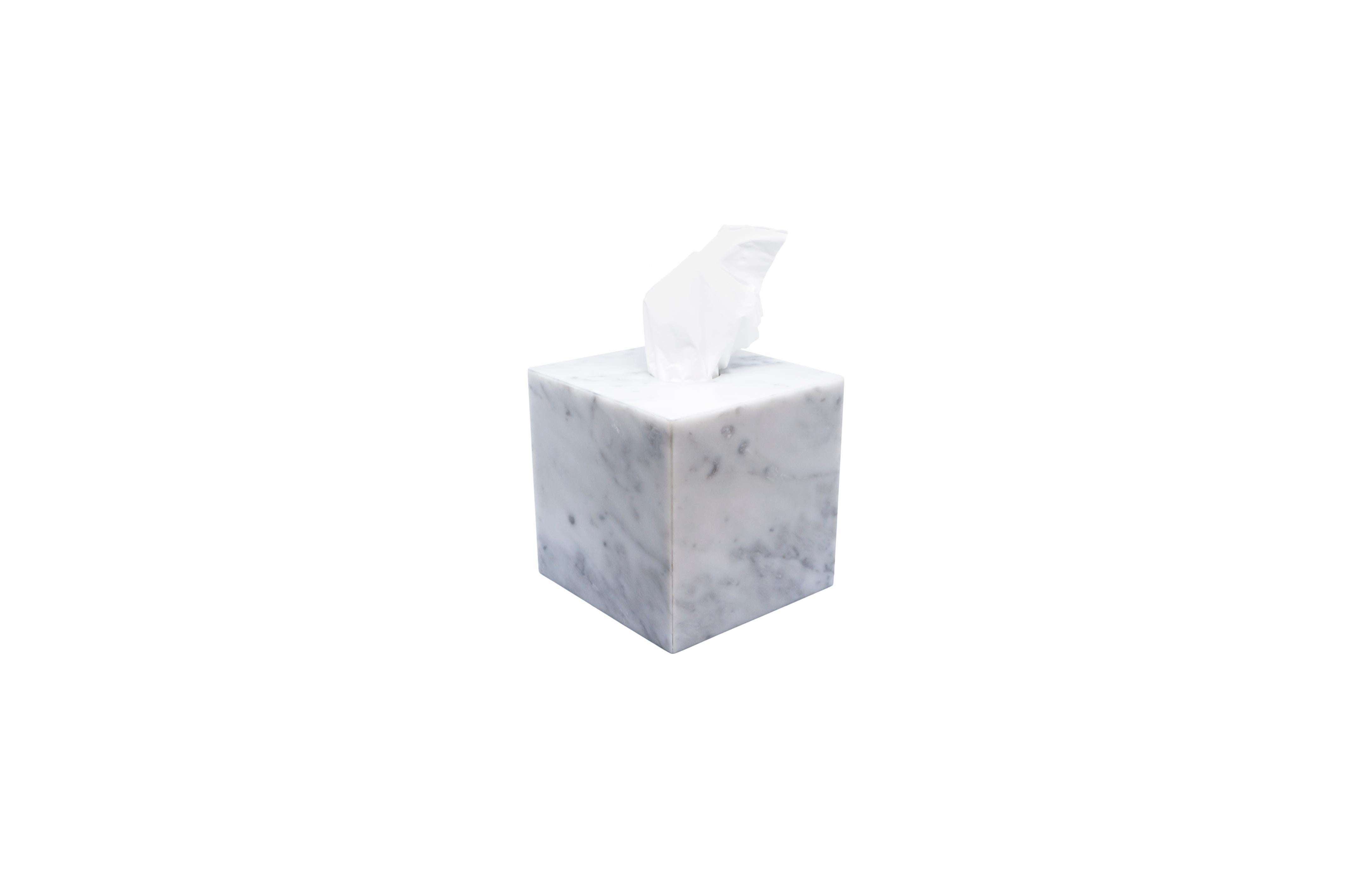 Contemporary Handmade Squared Tissues Cover Box in White Carrara Marble For Sale