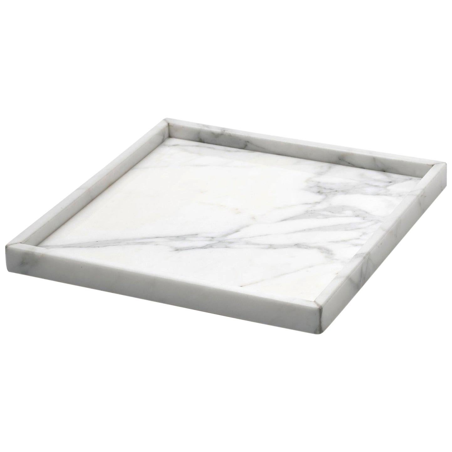 Handmade Squared White Carrara Marble Tray