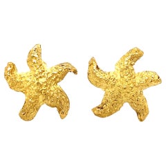 Handmade Starfish Stud Earrings in 18 Karat Yellow Gold