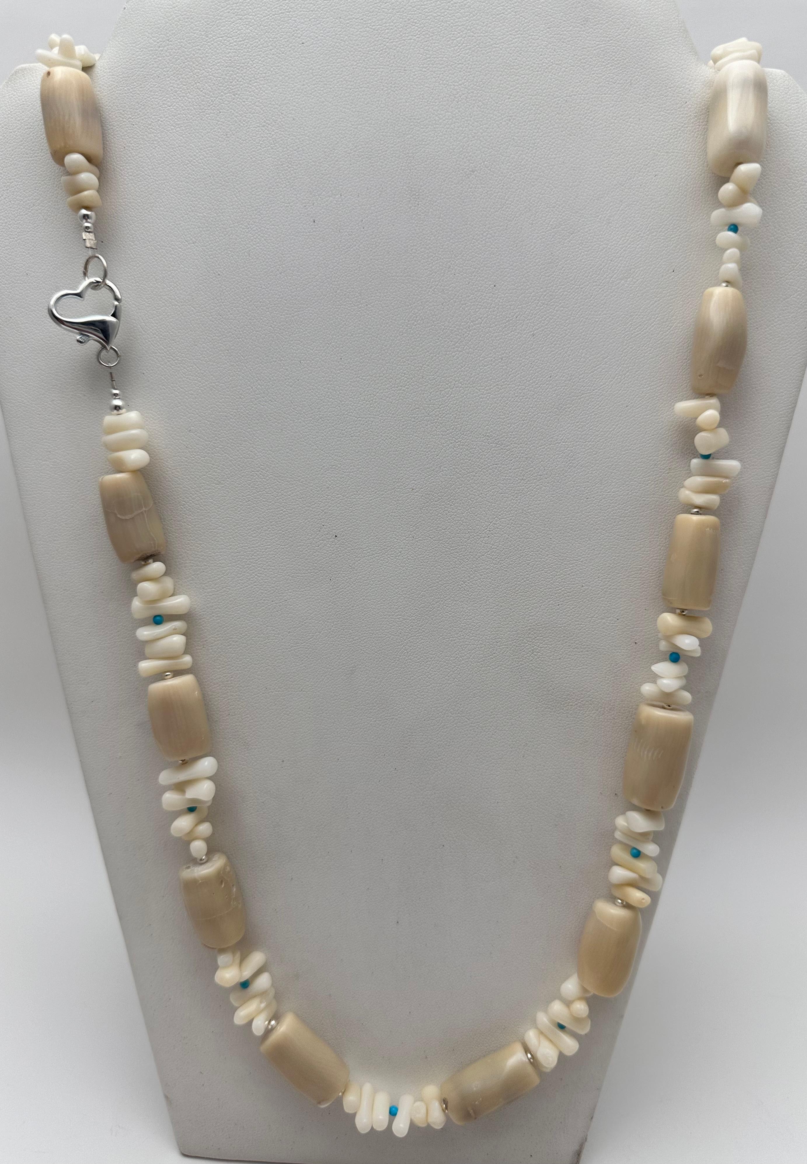 Handmade ~ Sterling Silver .925 Beige Barrel Coral Turquoise Beaded 35