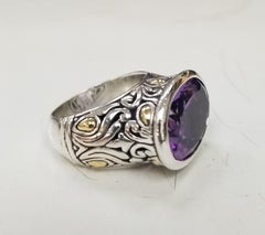 Handmade Sterling Silver and 18k accents Bezel set Amethyst  Ring