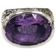 Handmade Sterling Silver and 18k accents Bezel set Amethyst  Ring