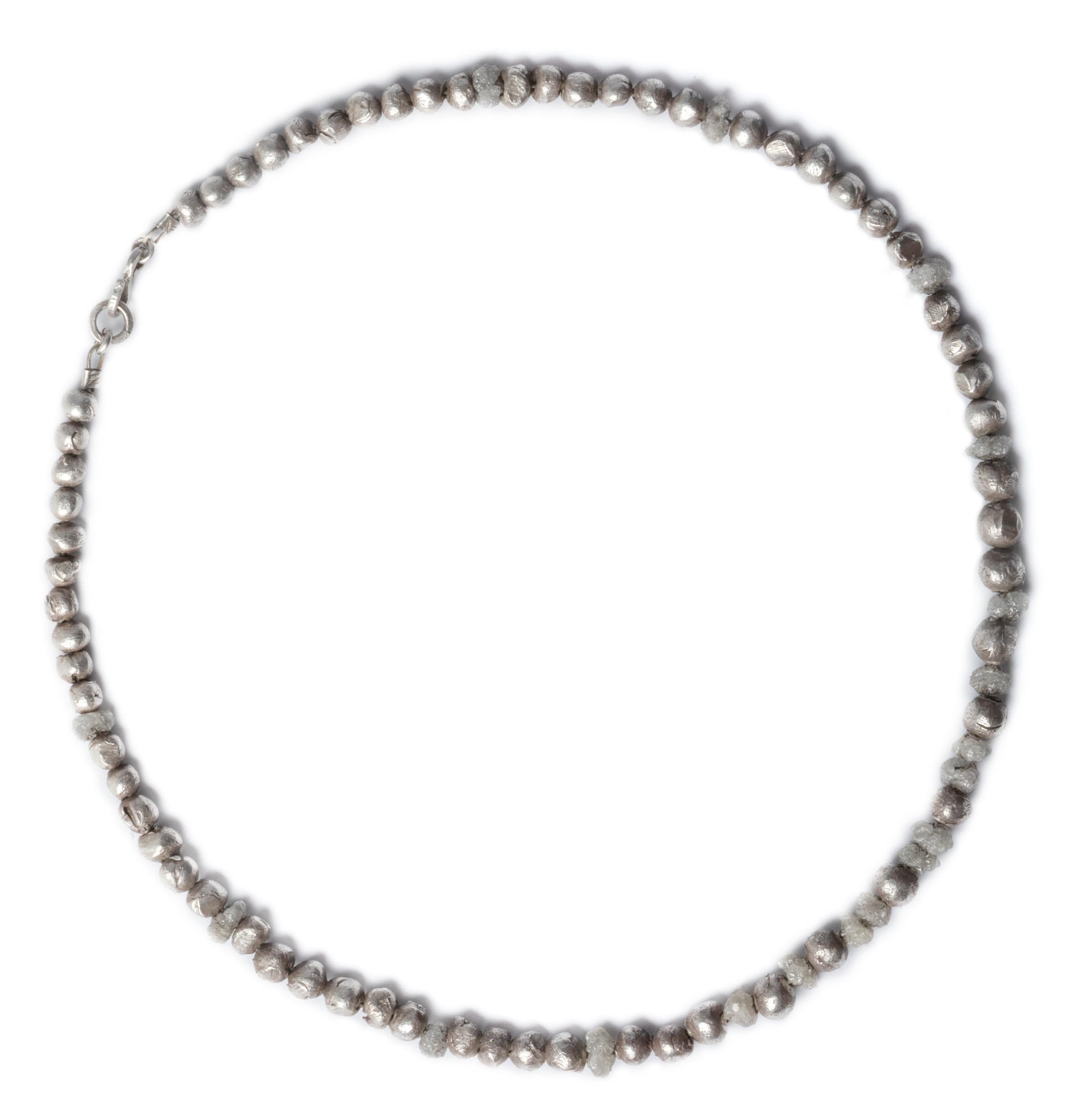 Women's or Men's Handmade Sterling Silver Bead and Diamond Choker / Bracelet by Embirikos For Sale