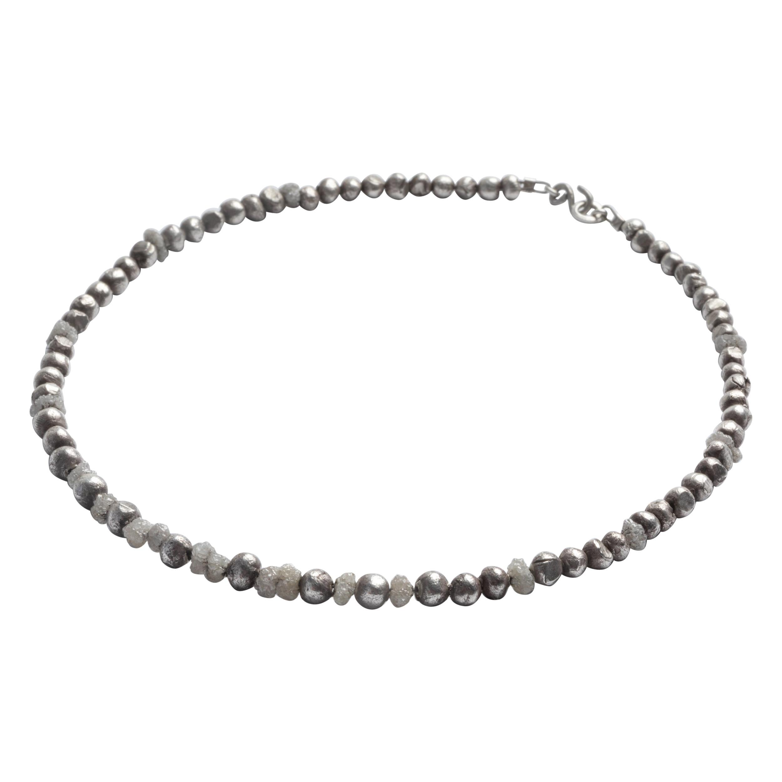 Handmade Sterling Silver Bead and Diamond Choker / Bracelet by Embirikos For Sale