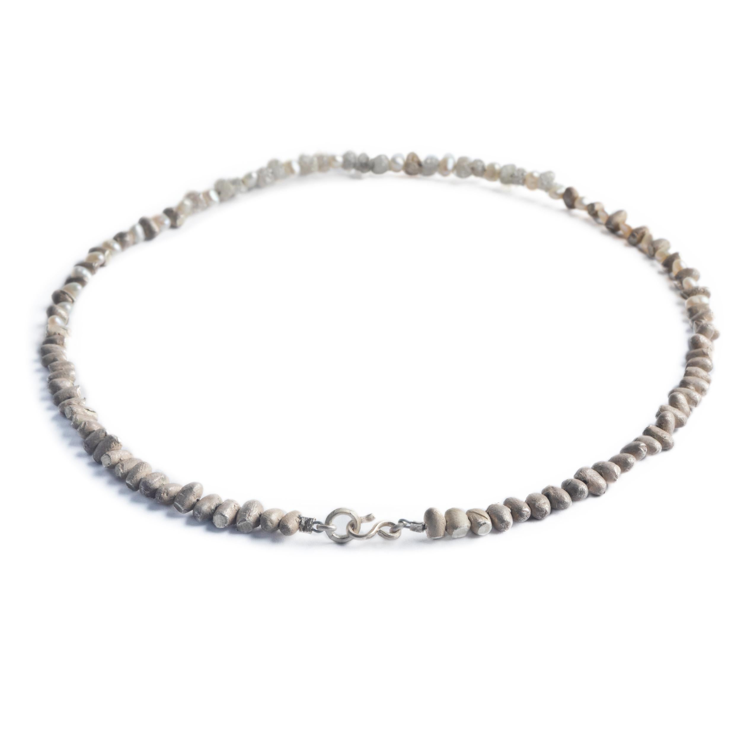 Handmade Sterling Silver Bead, Pearl and Diamond Choker / Bracelet by Embirikos For Sale 1