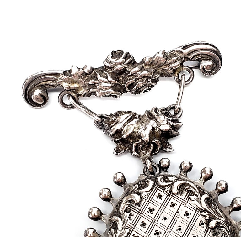 Handmade Sterling Silver Hanging Locket Pin / Brooch For Sale at