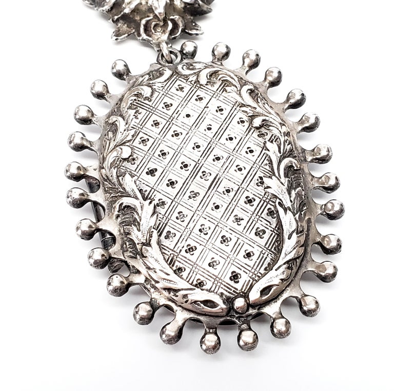 Handmade Sterling Silver Hanging Locket Pin / Brooch For Sale at