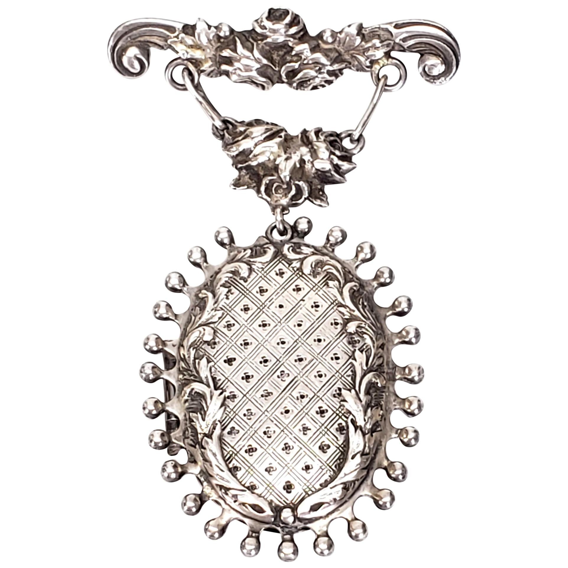 Handmade Sterling Silver Hanging Locket Pin / Brooch