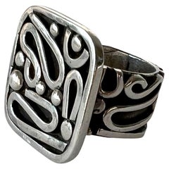Handmade Sterling Silver Modernist Swirl Gentlemens Ring