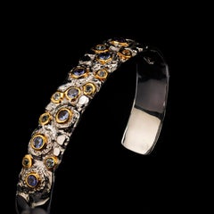 Bracciale fatto a mano in argento 925 con pietre multiple e accenti d'oro