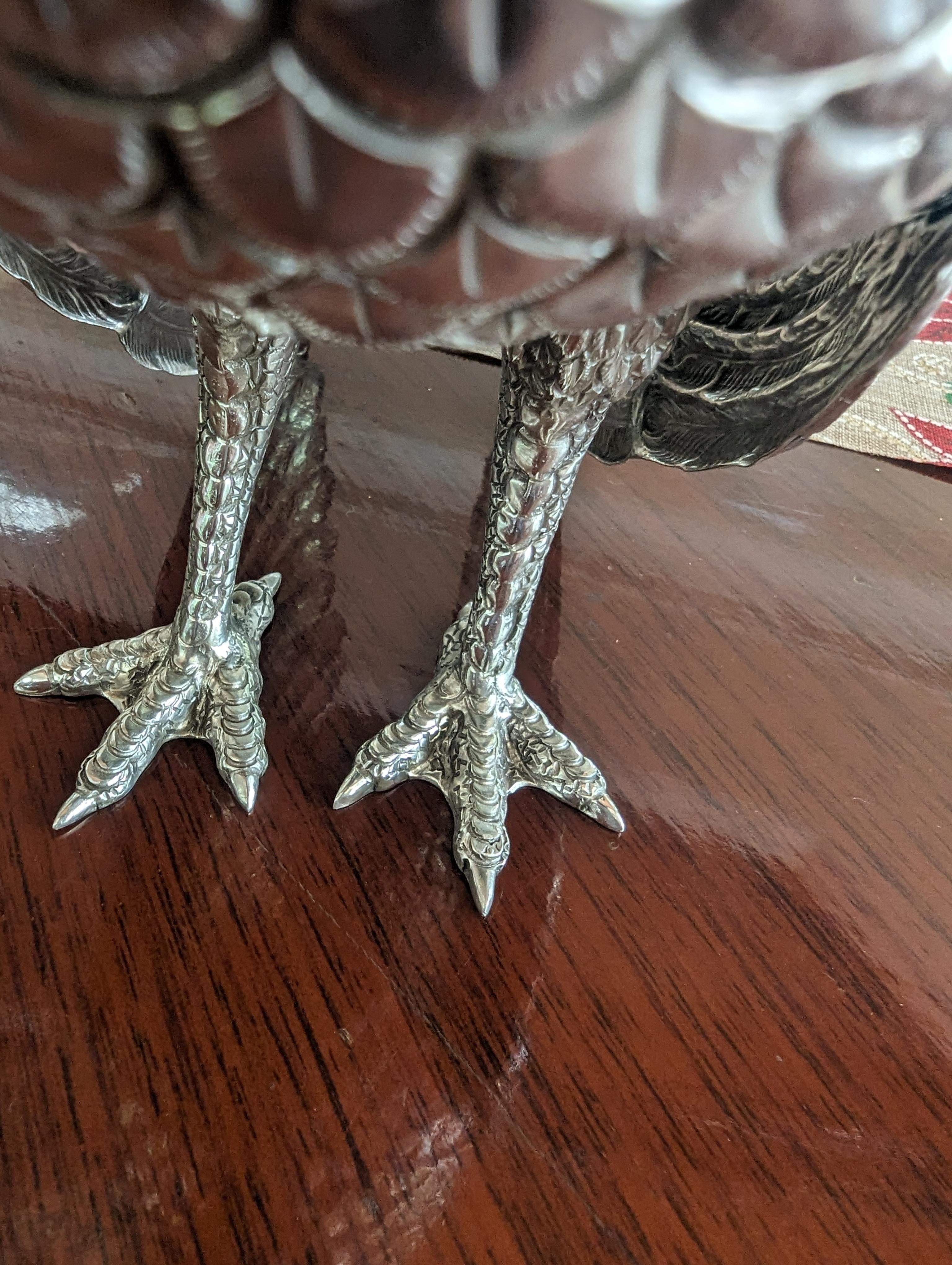 Bolivian Handmade Sterling Silver Peacock For Sale