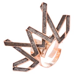 Handmade S.Silver, Rose Gold Plated, Geometric, Symbolic Size adjustable, Ring