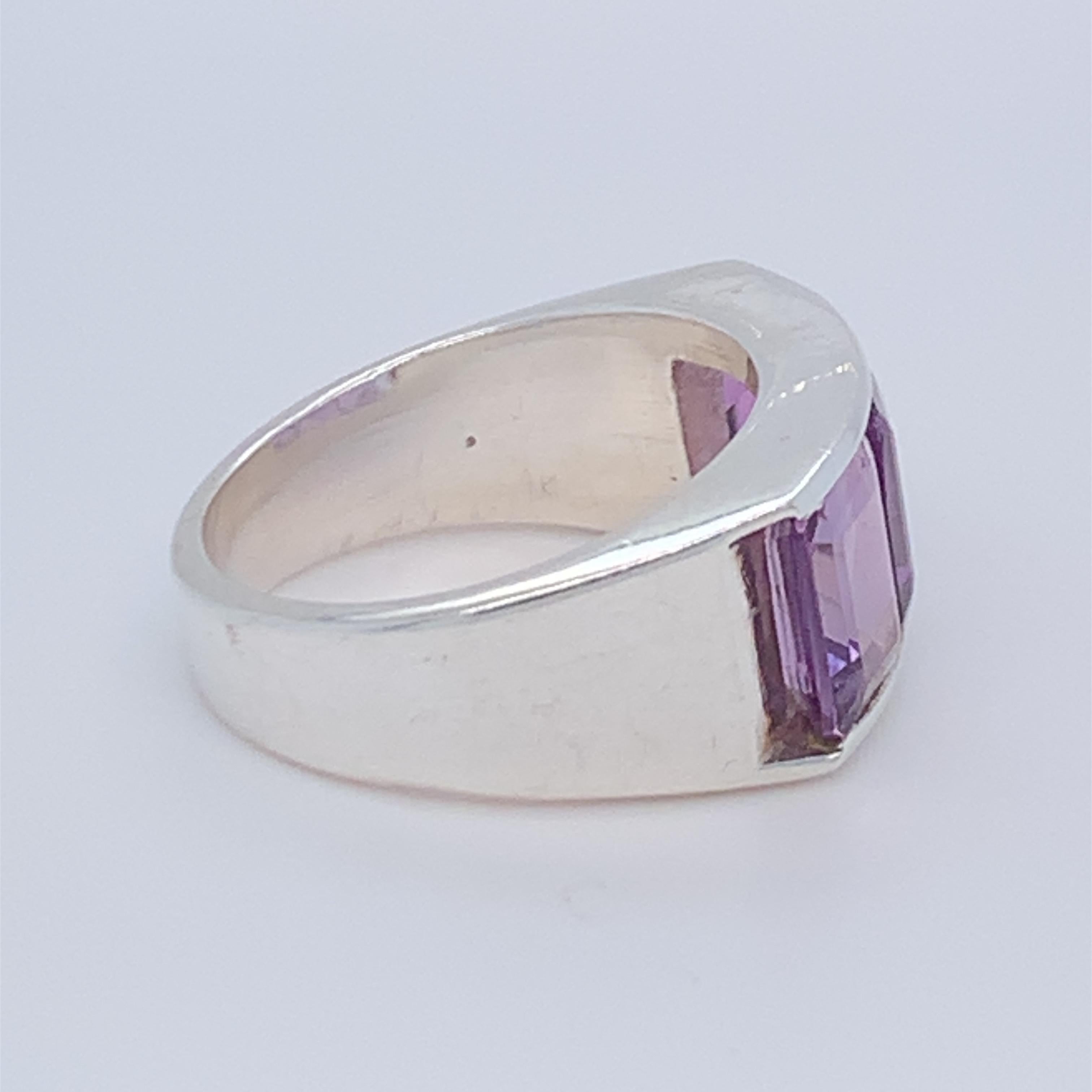 Handmade Sterling Silver Three-Stone Half Band Amethyst Ring For Sale 4
