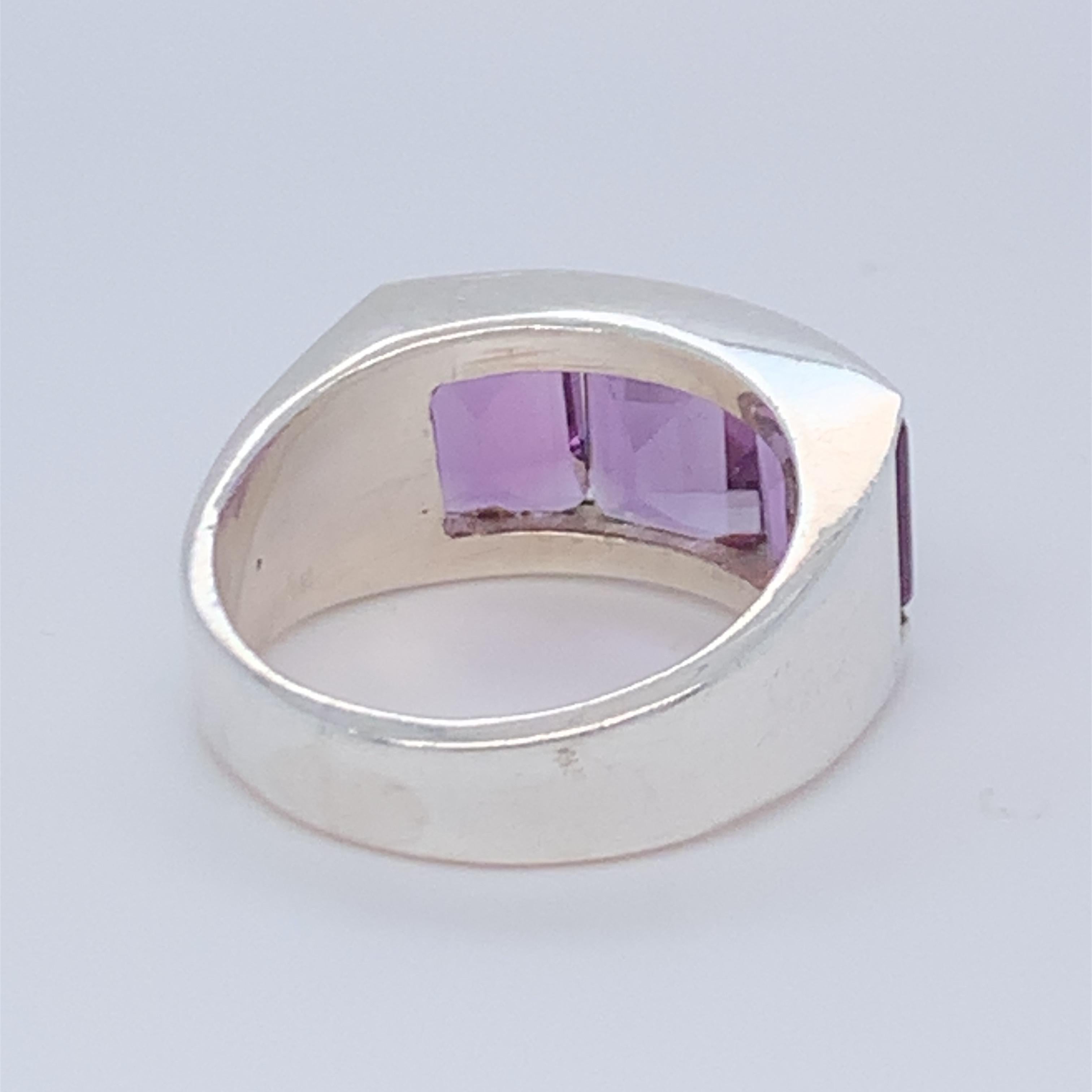 Handmade Sterling Silver Three-Stone Half Band Amethyst Ring For Sale 8