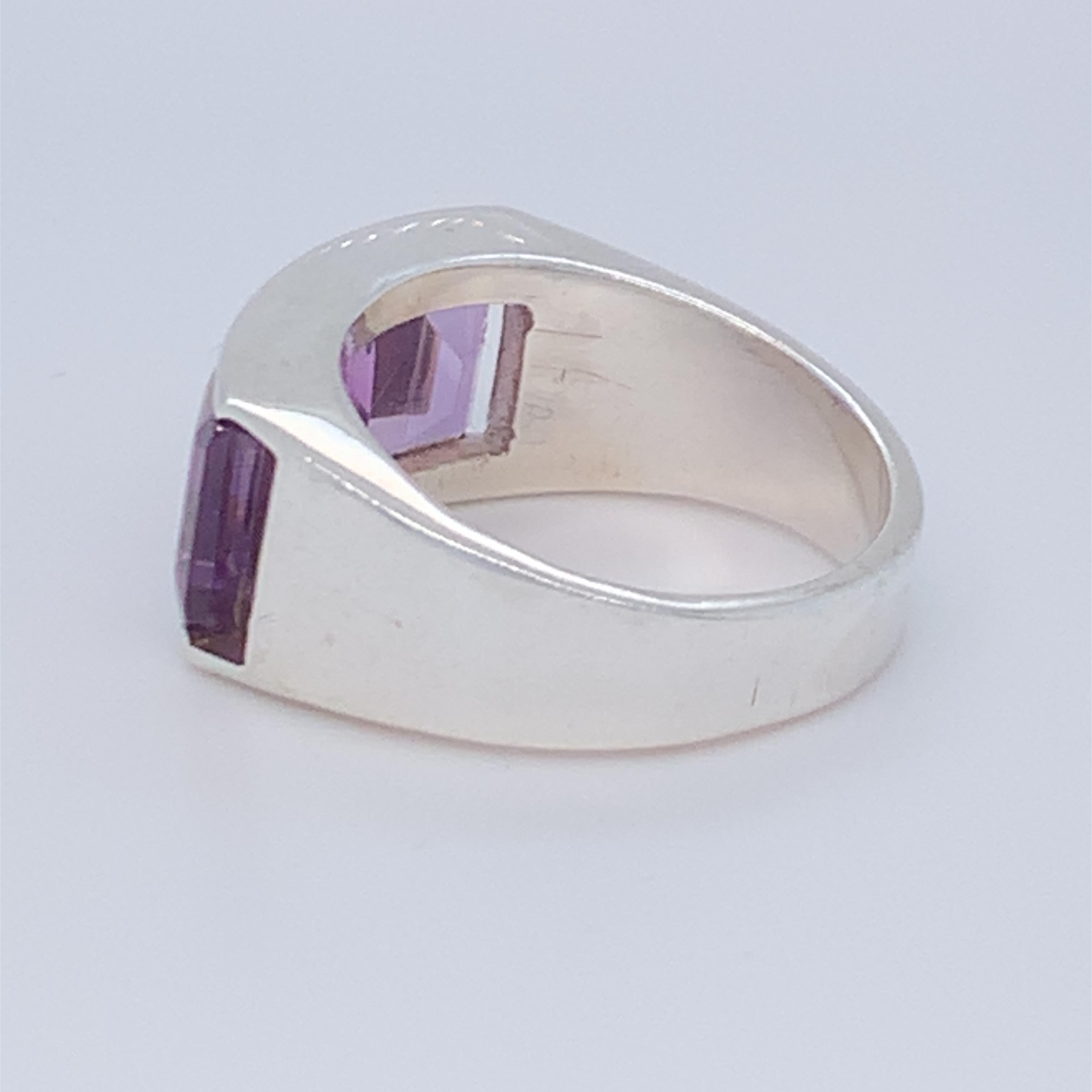 Handmade Sterling Silver Three-Stone Half Band Amethyst Ring For Sale 9