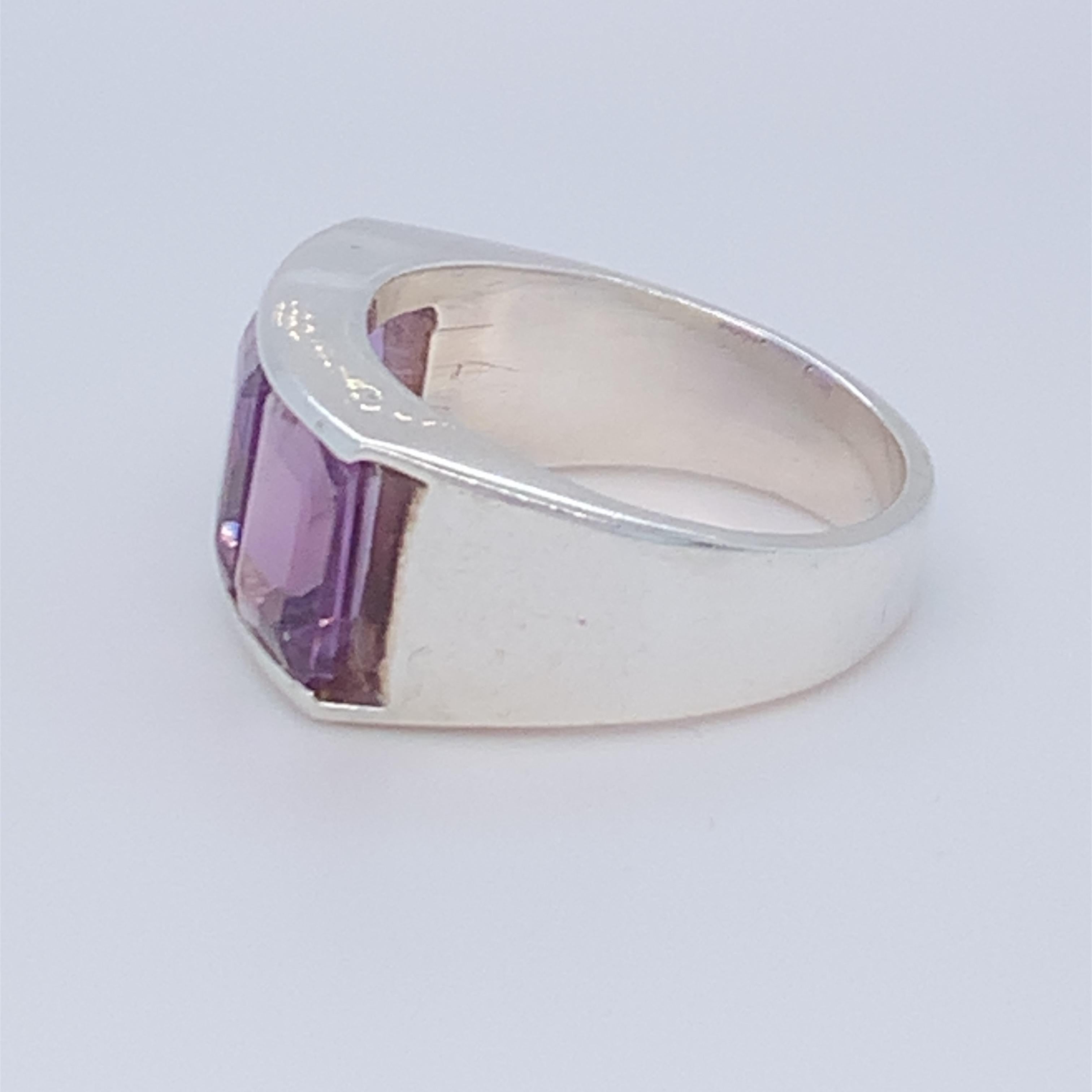 Handmade Sterling Silver Three-Stone Half Band Amethyst Ring For Sale 1